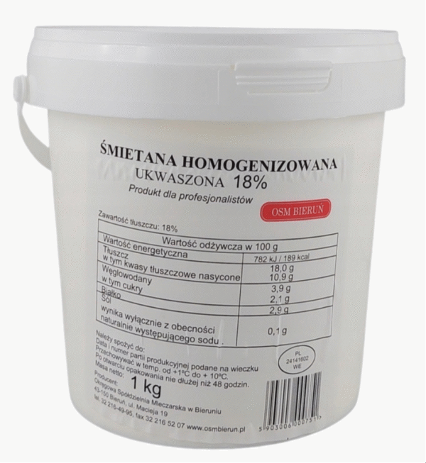 ŚMIETANA 18% UKWASZONA 1KG BIERUŃ (WIADRO).